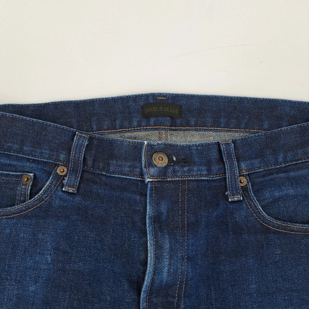Uniqlo Slim Straight Jeans Mens 33x34 Cotton Indigo Selvedge Kaihara Denim